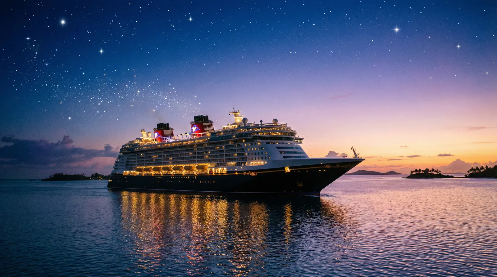 A Disney Cruise Line ship at sea